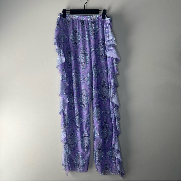 Shein Ruffle Swim in lilac and pink blue paisley print pants size 3XL tag size - Picture 3 of 7
